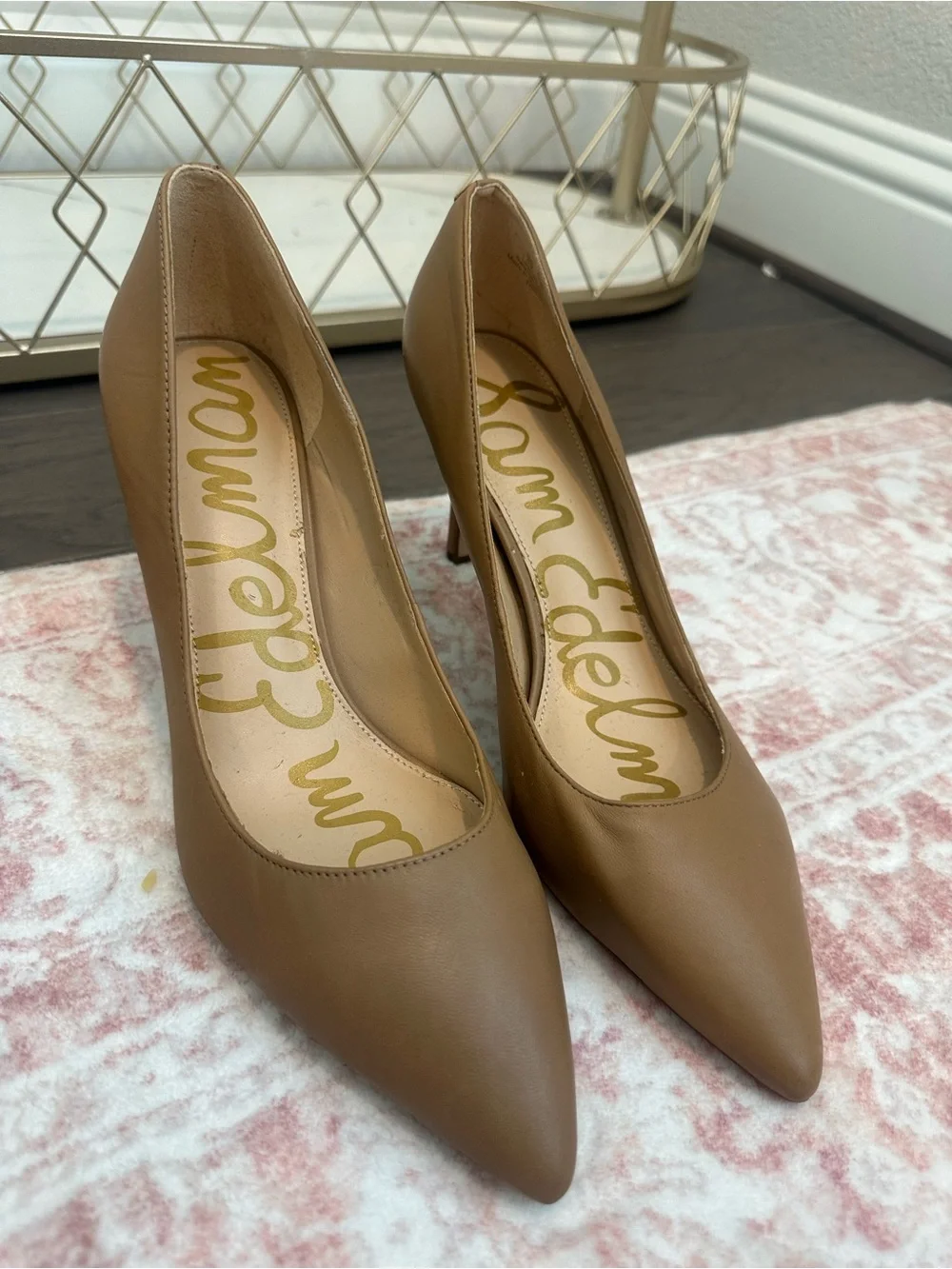 Sam Edelman Tan Pointed-Toe Leather Pumps